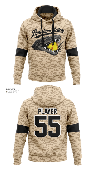 Hoodie, Louisiana Action, Softball, Teamtime, Team time, sublimation, custom sports apparel, team uniforms, spirit wear, spiritwear, sports uniforms, custom shirts, team store, custom team store, fundraiser sports, apparel fundraiser