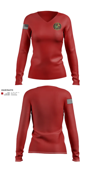 Womens Long Sleeve Vneck Shirt, Alpha Company, Medical Readiness Battalion, Fort Belvoir, , Teamtime, Team time, sublimation, custom sports apparel, team uniforms, spirit wear, spiritwear, sports uniforms, custom shirts, team store, custom team store, fundraiser sports, apparel fundraiser