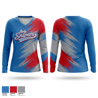 Womens Long Sleeve Vneck Shirt, Lady Snipers, Softball, Teamtime, Team time, sublimation, custom sports apparel, team uniforms, spirit wear, spiritwear, sports uniforms, custom shirts, team store, custom team store, fundraiser sports, apparel fundraiser