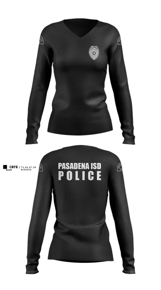 Womens Long Sleeve Vneck Shirt, Pasadena I.S.D., Police, Teamtime, Team time, sublimation, custom sports apparel, team uniforms, spirit wear, spiritwear, sports uniforms, custom shirts, team store, custom team store, fundraiser sports, apparel fundraiser