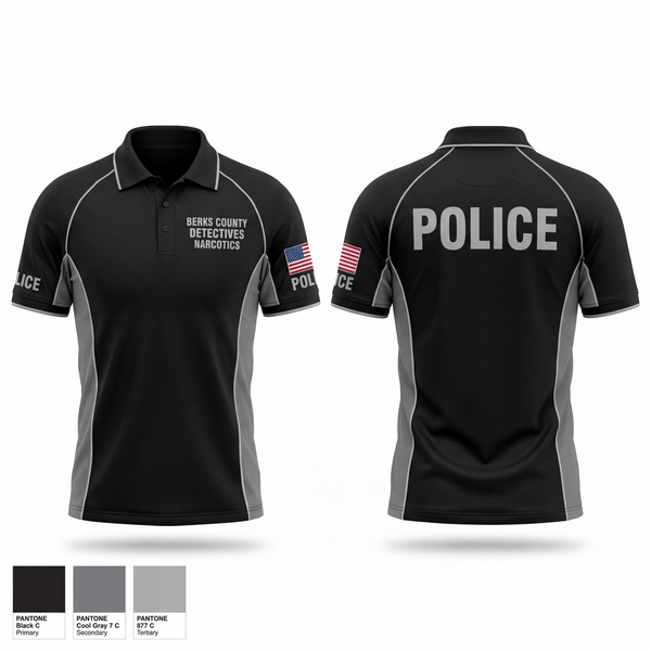 Short Sleeve Performance Polo, Berks County Detectives Narcotics, Police, Teamtime, Team time, sublimation, custom sports apparel, team uniforms, spirit wear, spiritwear, sports uniforms, custom shirts, team store, custom team store, fundraiser sports, apparel fundraiser