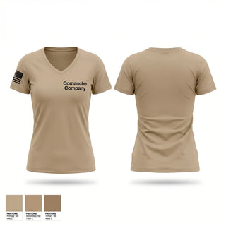 Womens Short Sleeve Vneck Shirt, Comanche Company, Army, Teamtime, Team time, sublimation, custom sports apparel, team uniforms, spirit wear, spiritwear, sports uniforms, custom shirts, team store, custom team store, fundraiser sports, apparel fundraiser