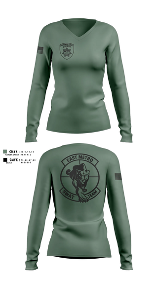 Womens Long Sleeve Vneck Shirt, East Metro SWAT, Police, Teamtime, Team time, sublimation, custom sports apparel, team uniforms, spirit wear, spiritwear, sports uniforms, custom shirts, team store, custom team store, fundraiser sports, apparel fundraiser