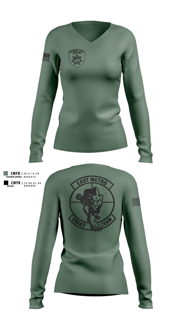 Womens Long Sleeve Vneck Shirt, East Metro SWAT, Police, Teamtime, Team time, sublimation, custom sports apparel, team uniforms, spirit wear, spiritwear, sports uniforms, custom shirts, team store, custom team store, fundraiser sports, apparel fundraiser