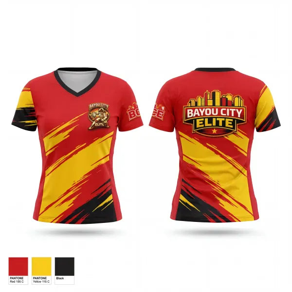 Womens Short Sleeve Vneck Shirt, Bayou City Elite Academy, Men's Basketball, Teamtime, Team time, sublimation, custom sports apparel, team uniforms, spirit wear, spiritwear, sports uniforms, custom shirts, team store, custom team store, fundraiser sports, apparel fundraiser