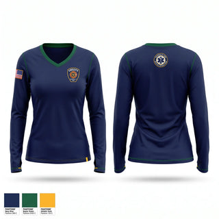 Womens Long Sleeve Vneck Shirt, Baylor University Police Department, Police, Teamtime, Team time, sublimation, custom sports apparel, team uniforms, spirit wear, spiritwear, sports uniforms, custom shirts, team store, custom team store, fundraiser sports, apparel fundraiser