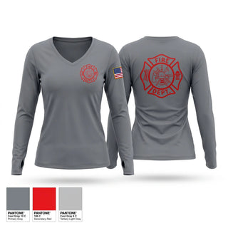 Womens Long Sleeve Vneck Shirt, Highway 15 South, Fire Department, Teamtime, Team time, sublimation, custom sports apparel, team uniforms, spirit wear, spiritwear, sports uniforms, custom shirts, team store, custom team store, fundraiser sports, apparel fundraiser