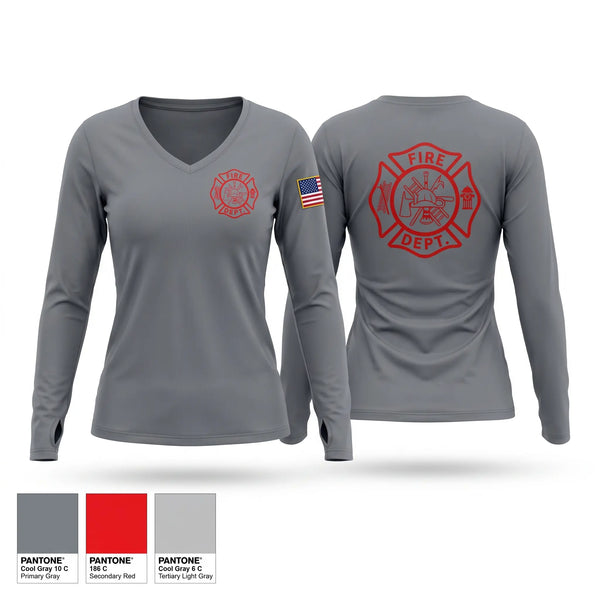 Womens Long Sleeve Vneck Shirt, Highway 15 South, Fire Department, Teamtime, Team time, sublimation, custom sports apparel, team uniforms, spirit wear, spiritwear, sports uniforms, custom shirts, team store, custom team store, fundraiser sports, apparel fundraiser