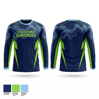 Long Sleeve Performance Shirt, Louisiana Gunsmoke, Softball, Teamtime, Team time, sublimation, custom sports apparel, team uniforms, spirit wear, spiritwear, sports uniforms, custom shirts, team store, custom team store, fundraiser sports, apparel fundraiser