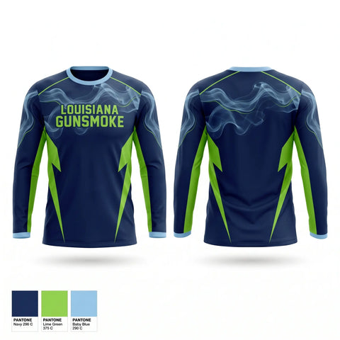 Long Sleeve Performance Shirt, Louisiana Gunsmoke, Softball, Teamtime, Team time, sublimation, custom sports apparel, team uniforms, spirit wear, spiritwear, sports uniforms, custom shirts, team store, custom team store, fundraiser sports, apparel fundraiser