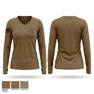Womens Long Sleeve Vneck Shirt, Ijj, Army, Teamtime, Team time, sublimation, custom sports apparel, team uniforms, spirit wear, spiritwear, sports uniforms, custom shirts, team store, custom team store, fundraiser sports, apparel fundraiser