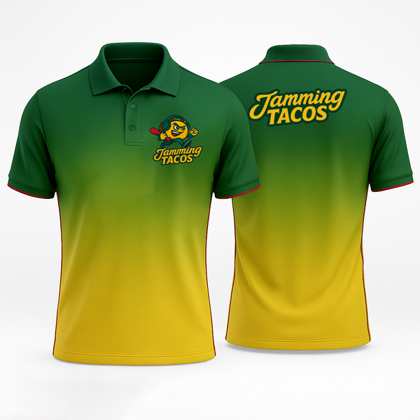 Short Sleeve Performance Polo, Jamming Tacos, Baseball, Teamtime, Team time, sublimation, custom sports apparel, team uniforms, spirit wear, spiritwear, sports uniforms, custom shirts, team store, custom team store, fundraiser sports, apparel fundraiser