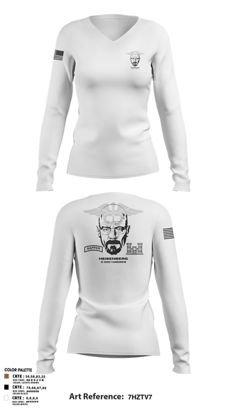 Womens Long Sleeve Vneck Shirt, Heisenberg’s, Army, Teamtime, Team time, sublimation, custom sports apparel, team uniforms, spirit wear, spiritwear, sports uniforms, custom shirts, team store, custom team store, fundraiser sports, apparel fundraiser