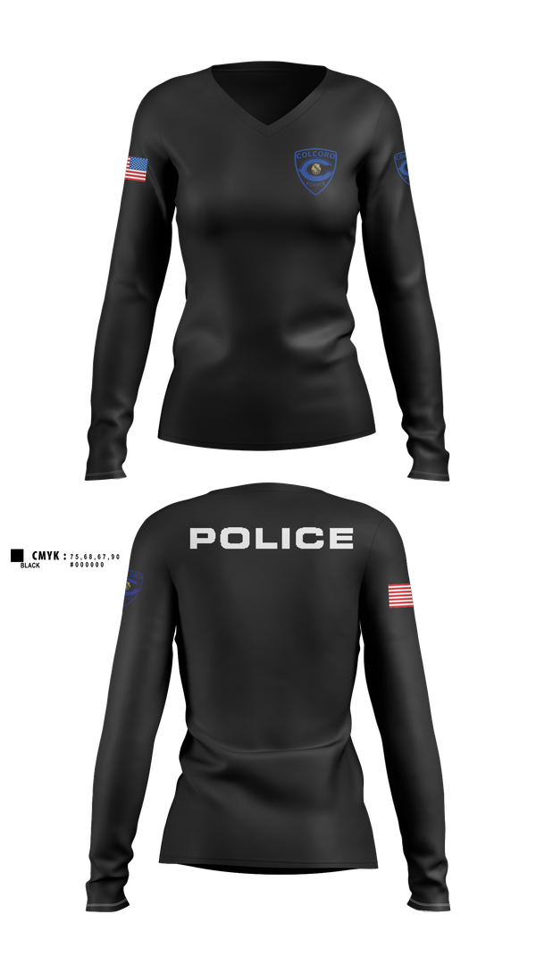 Womens Long Sleeve Vneck Shirt, Colcord Police Dept, , Teamtime, Team time, sublimation, custom sports apparel, team uniforms, spirit wear, spiritwear, sports uniforms, custom shirts, team store, custom team store, fundraiser sports, apparel fundraiser