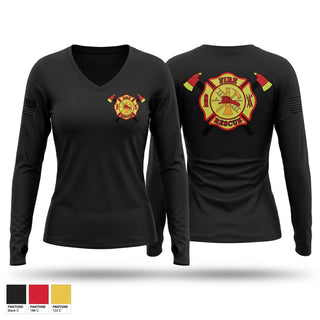 Womens Long Sleeve Vneck Shirt, Dixie Volunteer Fire Department, Fire Department, Teamtime, Team time, sublimation, custom sports apparel, team uniforms, spirit wear, spiritwear, sports uniforms, custom shirts, team store, custom team store, fundraiser sports, apparel fundraiser