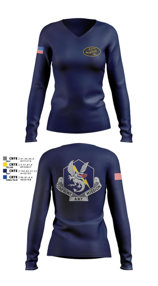 Womens Long Sleeve Vneck Shirt, 83d Chemical Battalion, Army, Teamtime, Team time, sublimation, custom sports apparel, team uniforms, spirit wear, spiritwear, sports uniforms, custom shirts, team store, custom team store, fundraiser sports, apparel fundraiser