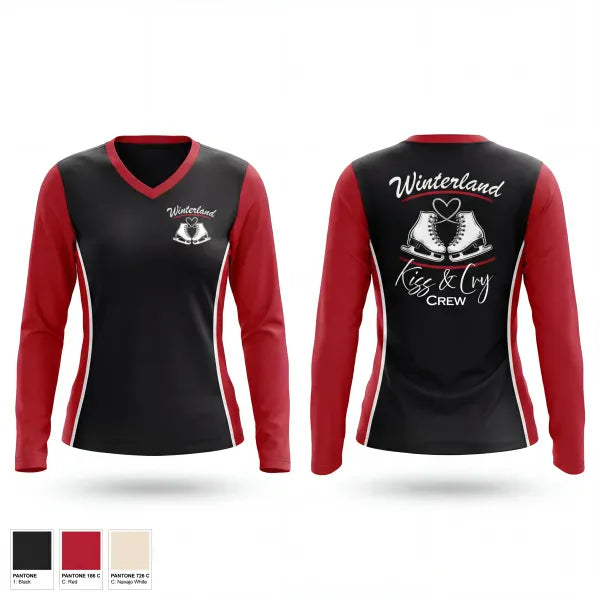 Womens Long Sleeve Vneck Shirt, Winterland Kiss and Cry Crew, Ice Hockey, Teamtime, Team time, sublimation, custom sports apparel, team uniforms, spirit wear, spiritwear, sports uniforms, custom shirts, team store, custom team store, fundraiser sports, apparel fundraiser