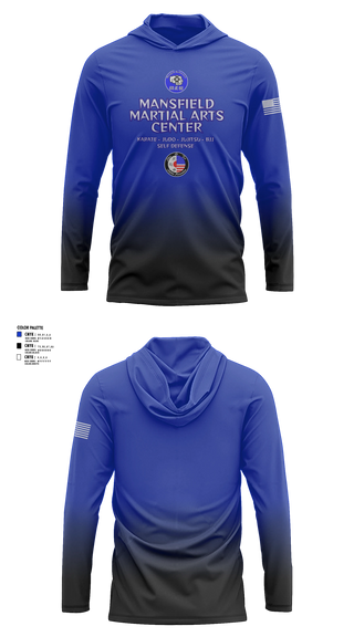 Long Sleeve Performance Shirt with hood, Mansfield Martial Arts Center, , Teamtime, Team time, sublimation, custom sports apparel, team uniforms, spirit wear, spiritwear, sports uniforms, custom shirts, team store, custom team store, fundraiser sports, apparel fundraiser