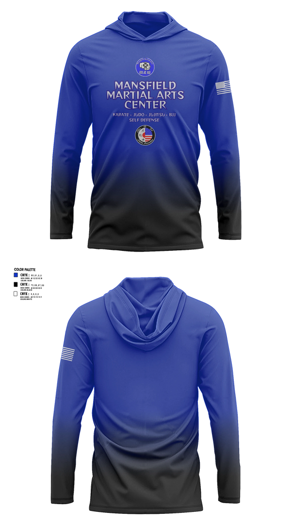 Long Sleeve Performance Shirt with hood, Mansfield Martial Arts Center, , Teamtime, Team time, sublimation, custom sports apparel, team uniforms, spirit wear, spiritwear, sports uniforms, custom shirts, team store, custom team store, fundraiser sports, apparel fundraiser
