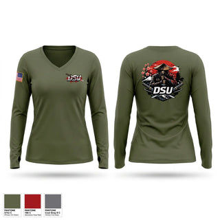 Womens Long Sleeve Vneck Shirt, DSU, Marines, Teamtime, Team time, sublimation, custom sports apparel, team uniforms, spirit wear, spiritwear, sports uniforms, custom shirts, team store, custom team store, fundraiser sports, apparel fundraiser