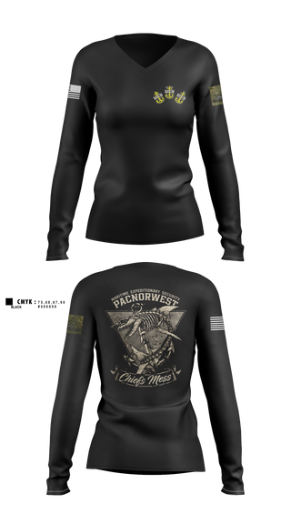 Womens Long Sleeve Vneck Shirt, MES PACNORWEST HVU  Chiefs Mess, Navy, Teamtime, Team time, sublimation, custom sports apparel, team uniforms, spirit wear, spiritwear, sports uniforms, custom shirts, team store, custom team store, fundraiser sports, apparel fundraiser