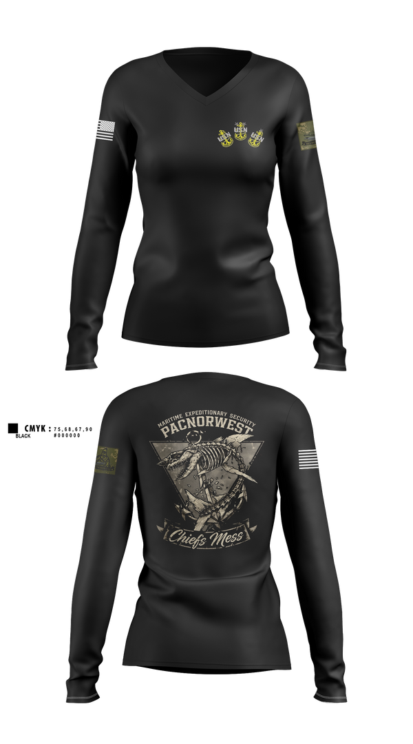 Womens Long Sleeve Vneck Shirt, MES PACNORWEST HVU  Chiefs Mess, Navy, Teamtime, Team time, sublimation, custom sports apparel, team uniforms, spirit wear, spiritwear, sports uniforms, custom shirts, team store, custom team store, fundraiser sports, apparel fundraiser