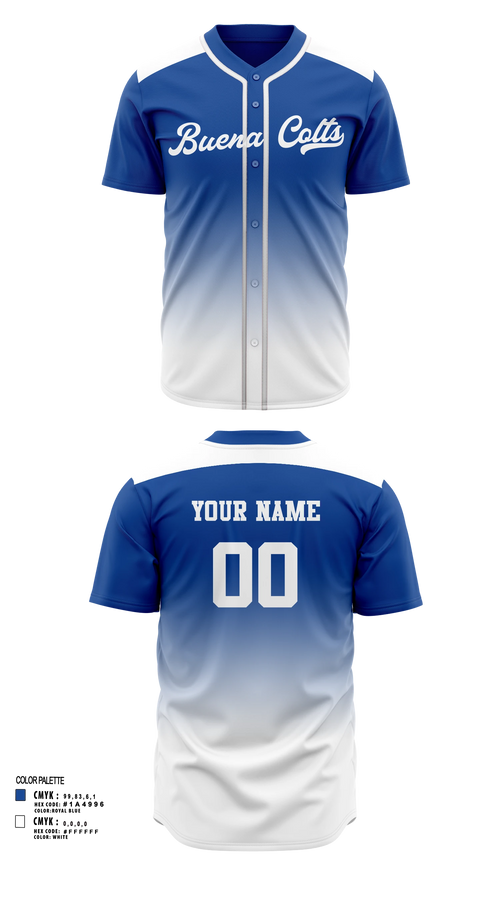 Full Button Baseball Jersey, Buena Colts, Baseball, Teamtime, Team time, sublimation, custom sports apparel, team uniforms, spirit wear, spiritwear, sports uniforms, custom shirts, team store, custom team store, fundraiser sports, apparel fundraiser