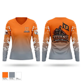 Womens Long Sleeve Vneck Shirt, University Titans, Police, Teamtime, Team time, sublimation, custom sports apparel, team uniforms, spirit wear, spiritwear, sports uniforms, custom shirts, team store, custom team store, fundraiser sports, apparel fundraiser