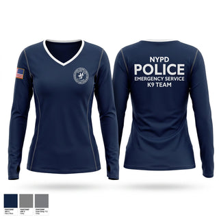 Womens Long Sleeve Vneck Shirt, NYPD ESU K9, Police, Teamtime, Team time, sublimation, custom sports apparel, team uniforms, spirit wear, spiritwear, sports uniforms, custom shirts, team store, custom team store, fundraiser sports, apparel fundraiser