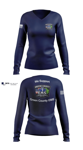 Womens Long Sleeve Vneck Shirt, Greene County EMS, EMS/EMT, Teamtime, Team time, sublimation, custom sports apparel, team uniforms, spirit wear, spiritwear, sports uniforms, custom shirts, team store, custom team store, fundraiser sports, apparel fundraiser