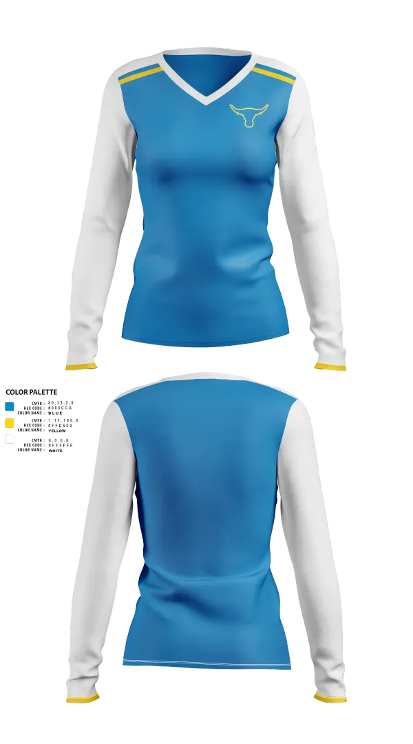 Womens Long Sleeve Vneck Shirt, Longhorns, Women's Volleyball, Teamtime, Team time, sublimation, custom sports apparel, team uniforms, spirit wear, spiritwear, sports uniforms, custom shirts, team store, custom team store, fundraiser sports, apparel fundraiser