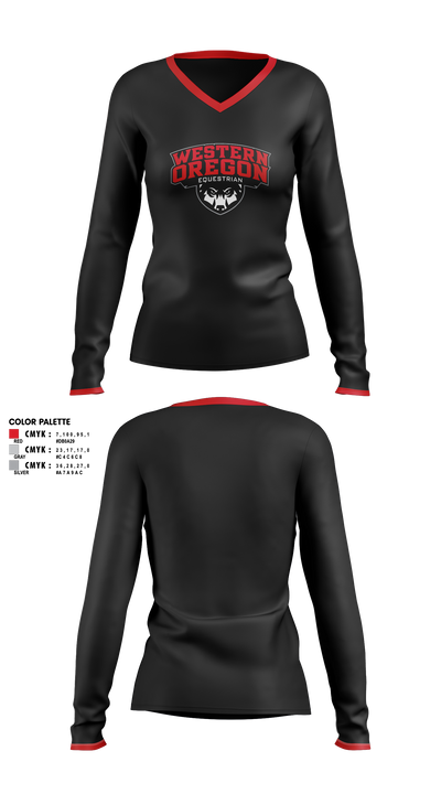 Western Oregon University Equestrian 74623833 Women's Long Sleeve V-neck Shirt - 5