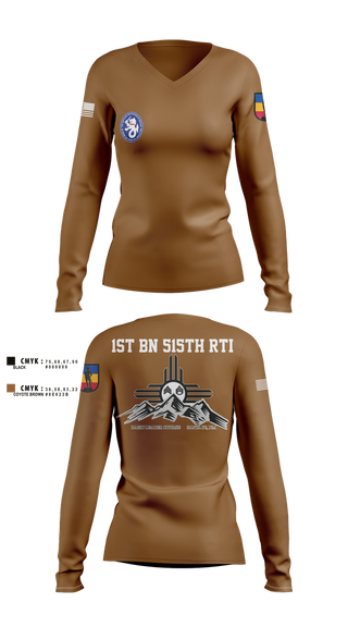 Womens Long Sleeve Vneck Shirt, 1st BN 515th RTI, Army, Teamtime, Team time, sublimation, custom sports apparel, team uniforms, spirit wear, spiritwear, sports uniforms, custom shirts, team store, custom team store, fundraiser sports, apparel fundraiser