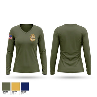 Womens Long Sleeve Vneck Shirt, U.S. PROBATION, Police, Teamtime, Team time, sublimation, custom sports apparel, team uniforms, spirit wear, spiritwear, sports uniforms, custom shirts, team store, custom team store, fundraiser sports, apparel fundraiser
