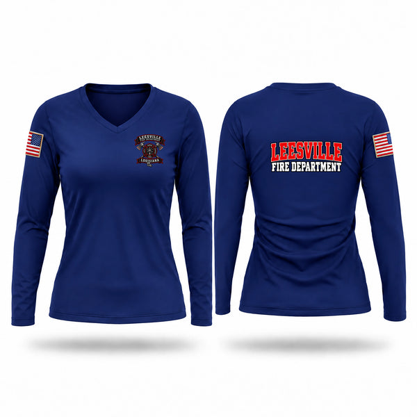Womens Long Sleeve Vneck Shirt, Leesville fire department, Fire Department, Teamtime, Team time, sublimation, custom sports apparel, team uniforms, spirit wear, spiritwear, sports uniforms, custom shirts, team store, custom team store, fundraiser sports, apparel fundraiser