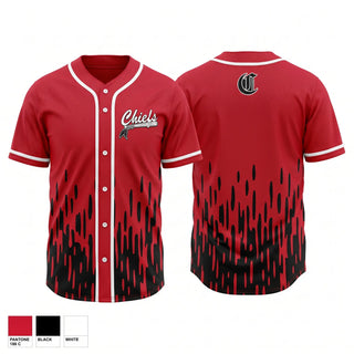 Full Button Baseball Jersey, Chiefs, Baseball, Teamtime, Team time, sublimation, custom sports apparel, team uniforms, spirit wear, spiritwear, sports uniforms, custom shirts, team store, custom team store, fundraiser sports, apparel fundraiser