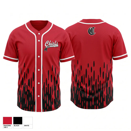 Full Button Baseball Jersey, Chiefs, Baseball, Teamtime, Team time, sublimation, custom sports apparel, team uniforms, spirit wear, spiritwear, sports uniforms, custom shirts, team store, custom team store, fundraiser sports, apparel fundraiser