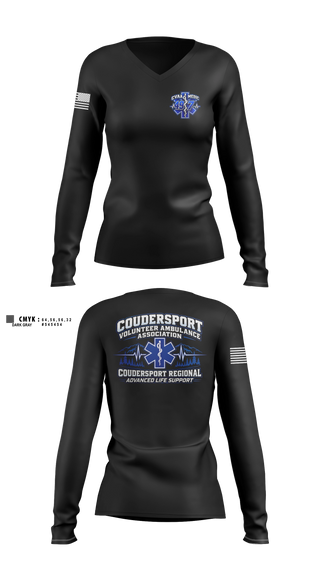Womens Long Sleeve Vneck Shirt, Coudersport Ems, EMS/EMT, Teamtime, Team time, sublimation, custom sports apparel, team uniforms, spirit wear, spiritwear, sports uniforms, custom shirts, team store, custom team store, fundraiser sports, apparel fundraiser