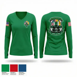 Womens Long Sleeve Vneck Shirt, Hagerman Fire and Ems, Fire Department, Teamtime, Team time, sublimation, custom sports apparel, team uniforms, spirit wear, spiritwear, sports uniforms, custom shirts, team store, custom team store, fundraiser sports, apparel fundraiser