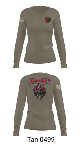 Womens Long Sleeve Vneck Shirt, 1st Squad Infernos, Army, Teamtime, Team time, sublimation, custom sports apparel, team uniforms, spirit wear, spiritwear, sports uniforms, custom shirts, team store, custom team store, fundraiser sports, apparel fundraiser