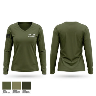 Womens Long Sleeve Vneck Shirt, LINCOLN AJROTC, Army, Teamtime, Team time, sublimation, custom sports apparel, team uniforms, spirit wear, spiritwear, sports uniforms, custom shirts, team store, custom team store, fundraiser sports, apparel fundraiser