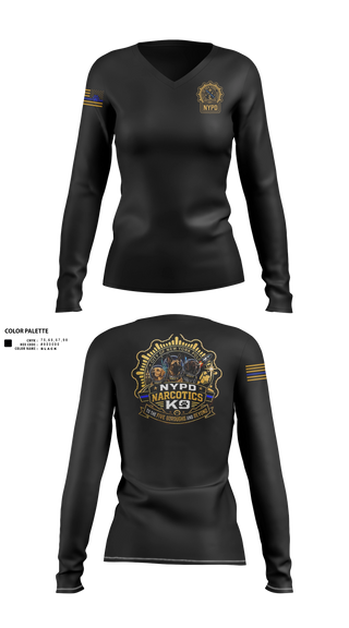 Womens Long Sleeve Vneck Shirt, NYPD NARCOTICS K9, Police, Teamtime, Team time, sublimation, custom sports apparel, team uniforms, spirit wear, spiritwear, sports uniforms, custom shirts, team store, custom team store, fundraiser sports, apparel fundraiser