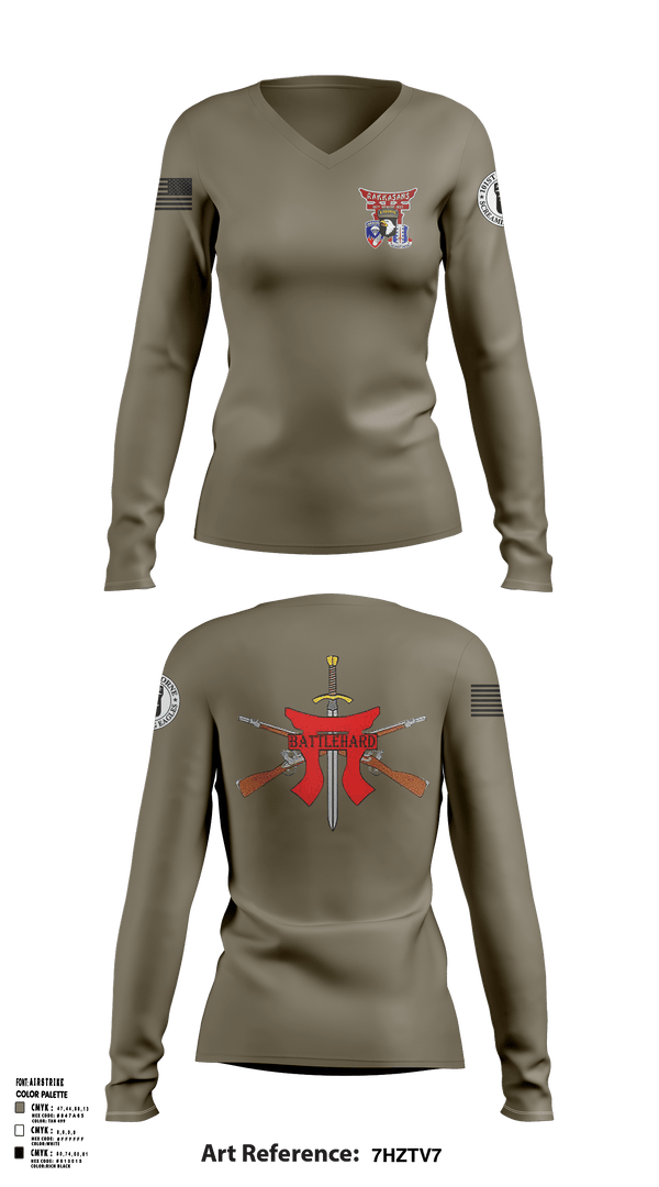 Women's Long Sleeve Vneck Shirt, BCO 3-187, Army, Teamtime, Team time, sublimation, custom sports apparel, team uniforms, spirit wear, spiritwear, sports uniforms, custom shirts, team store, custom team store, fundraiser sports, apparel fundraiser