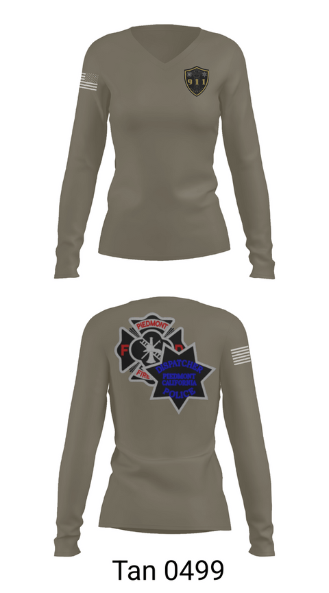 Womens Long Sleeve Vneck Shirt, Piedmont Dispatchers, Fire Department, Teamtime, Team time, sublimation, custom sports apparel, team uniforms, spirit wear, spiritwear, sports uniforms, custom shirts, team store, custom team store, fundraiser sports, apparel fundraiser