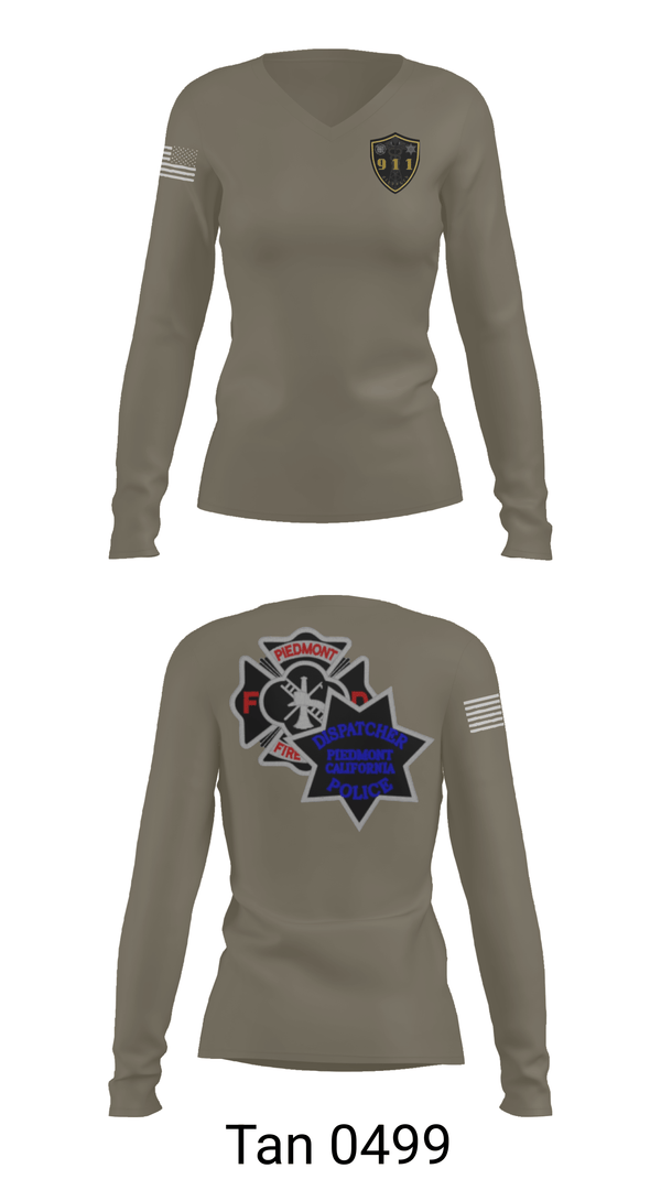 Womens Long Sleeve Vneck Shirt, Piedmont Dispatchers, Fire Department, Teamtime, Team time, sublimation, custom sports apparel, team uniforms, spirit wear, spiritwear, sports uniforms, custom shirts, team store, custom team store, fundraiser sports, apparel fundraiser