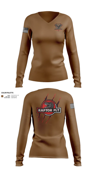 Womens Long Sleeve Vneck Shirt, Raptor Platoon, 4-9 CAV, , Teamtime, Team time, sublimation, custom sports apparel, team uniforms, spirit wear, spiritwear, sports uniforms, custom shirts, team store, custom team store, fundraiser sports, apparel fundraiser