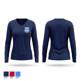 Womens Long Sleeve Vneck Shirt, North Shore Rescue Squad, EMS/EMT, Teamtime, Team time, sublimation, custom sports apparel, team uniforms, spirit wear, spiritwear, sports uniforms, custom shirts, team store, custom team store, fundraiser sports, apparel fundraiser