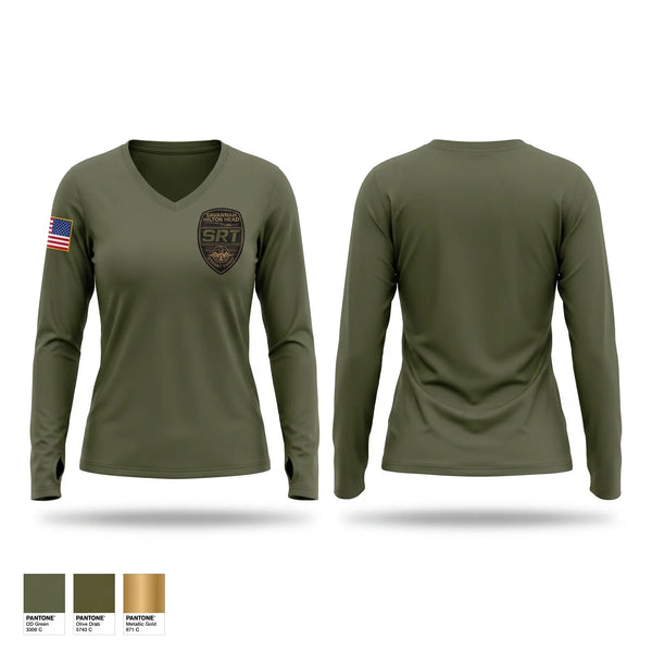 Womens Long Sleeve Vneck Shirt, Savannah/HHI Airport Police, Police, Teamtime, Team time, sublimation, custom sports apparel, team uniforms, spirit wear, spiritwear, sports uniforms, custom shirts, team store, custom team store, fundraiser sports, apparel fundraiser