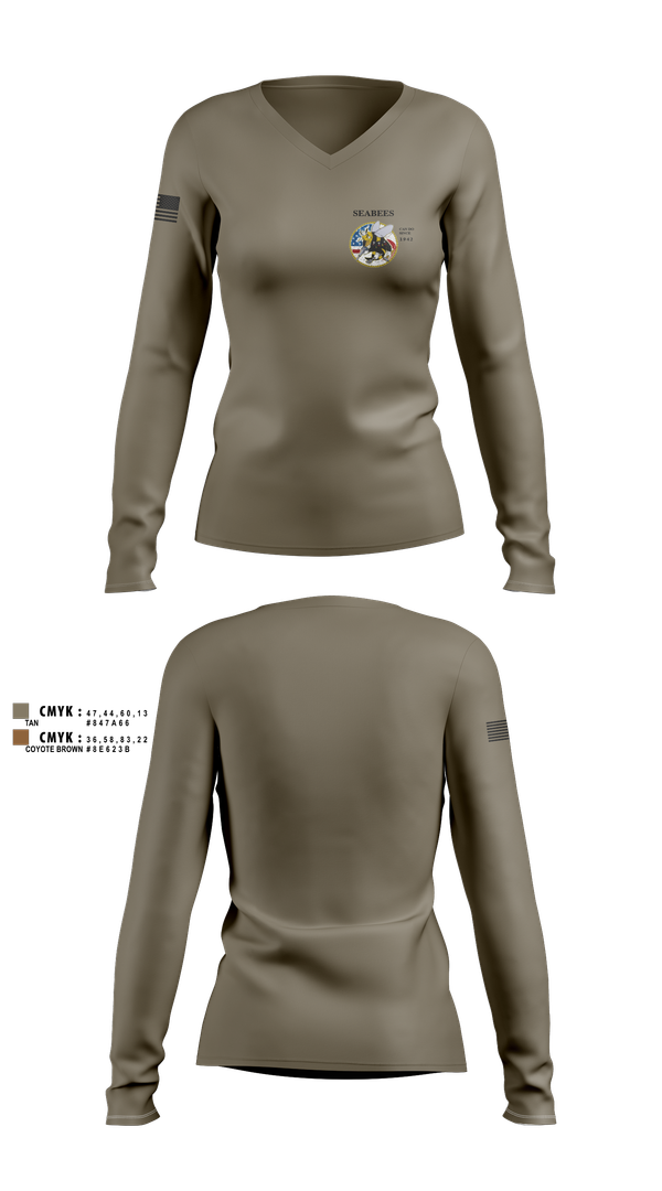 Womens Long Sleeve Vneck Shirt, Seabees, Navy, Teamtime, Team time, sublimation, custom sports apparel, team uniforms, spirit wear, spiritwear, sports uniforms, custom shirts, team store, custom team store, fundraiser sports, apparel fundraiser