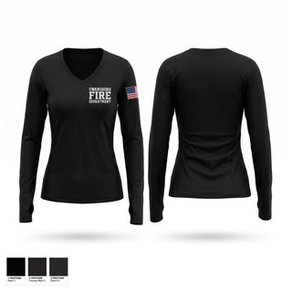 Womens Long Sleeve Vneck Shirt, Swansboro Fire Department, Fire Department, Teamtime, Team time, sublimation, custom sports apparel, team uniforms, spirit wear, spiritwear, sports uniforms, custom shirts, team store, custom team store, fundraiser sports, apparel fundraiser